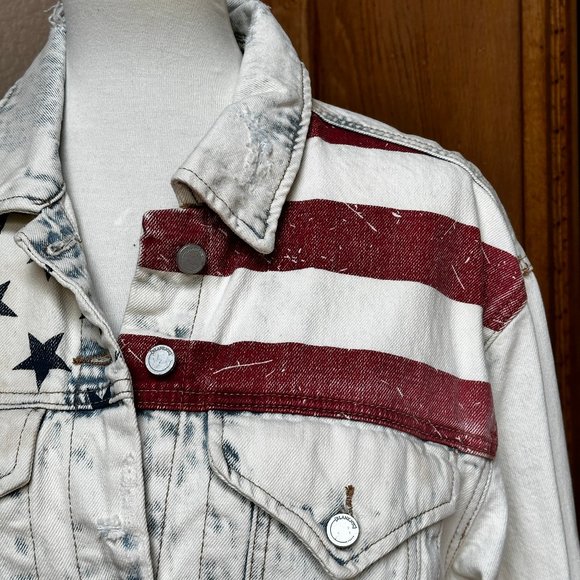 Blank NYC Distressed American Flag Denim Jacket Medium - Picture 16 of 17